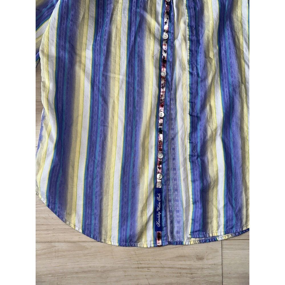 Robert Graham Mens Shirt Medium Striped Embroidered‎ Blue Long Sleeve Button Up - Picture 4 of 6